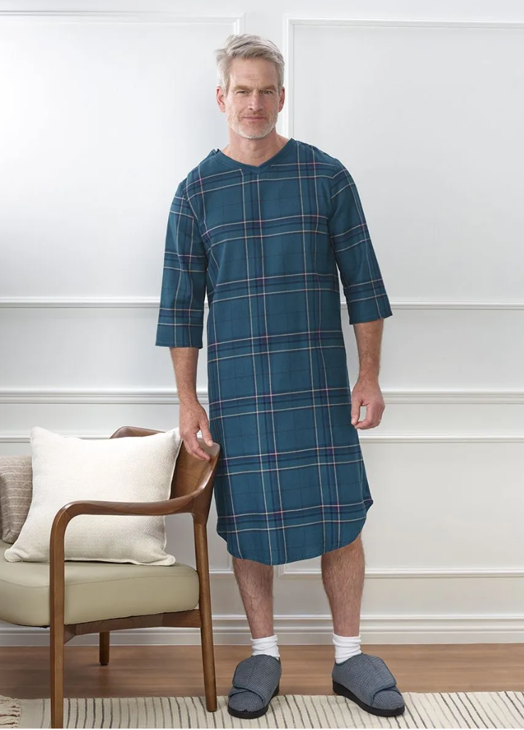 Men's Flannel Adaptive Hospital & Home Care Gown