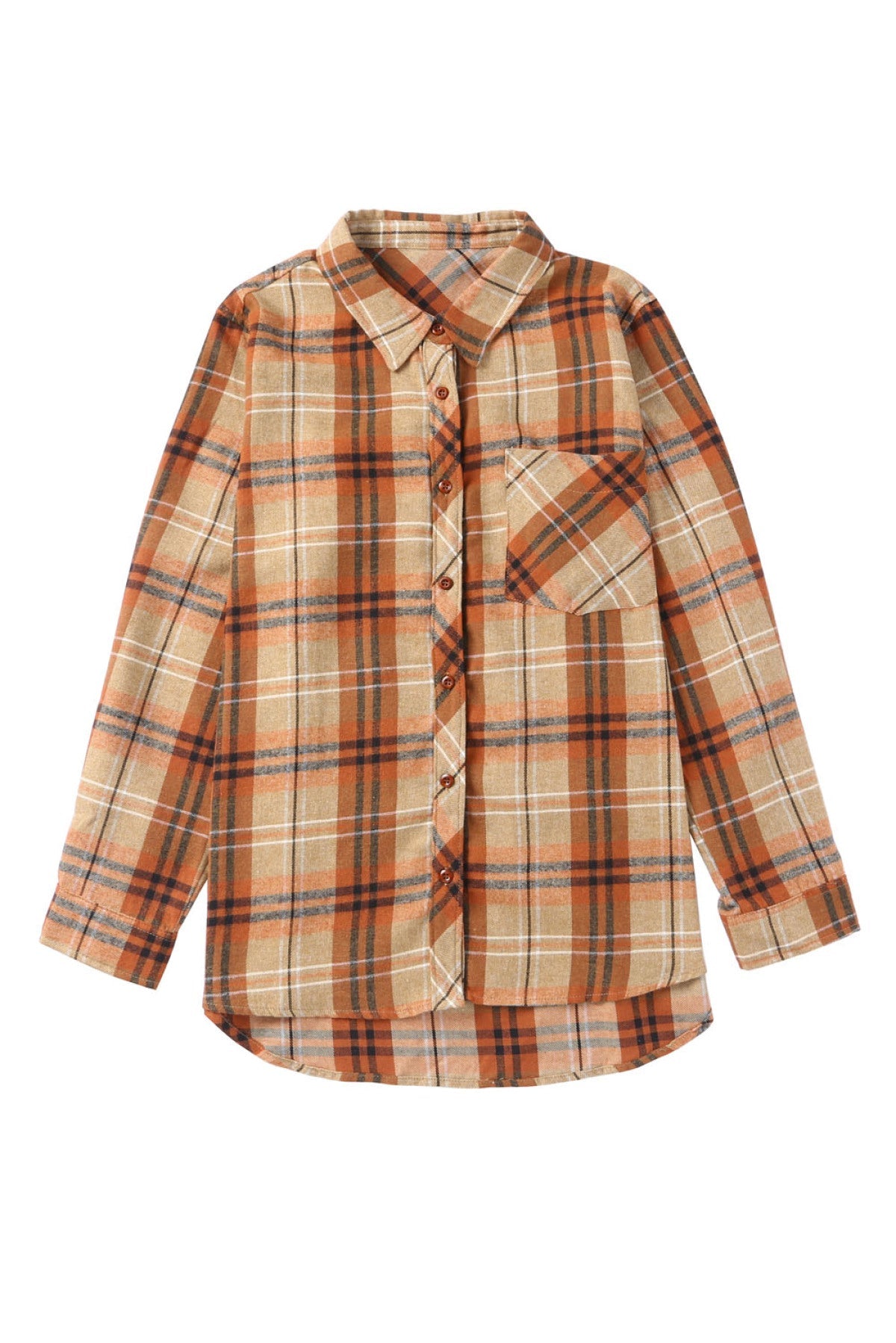 Orange Plus Size Buttons Plaid Pattern Shirt | Art in Aging