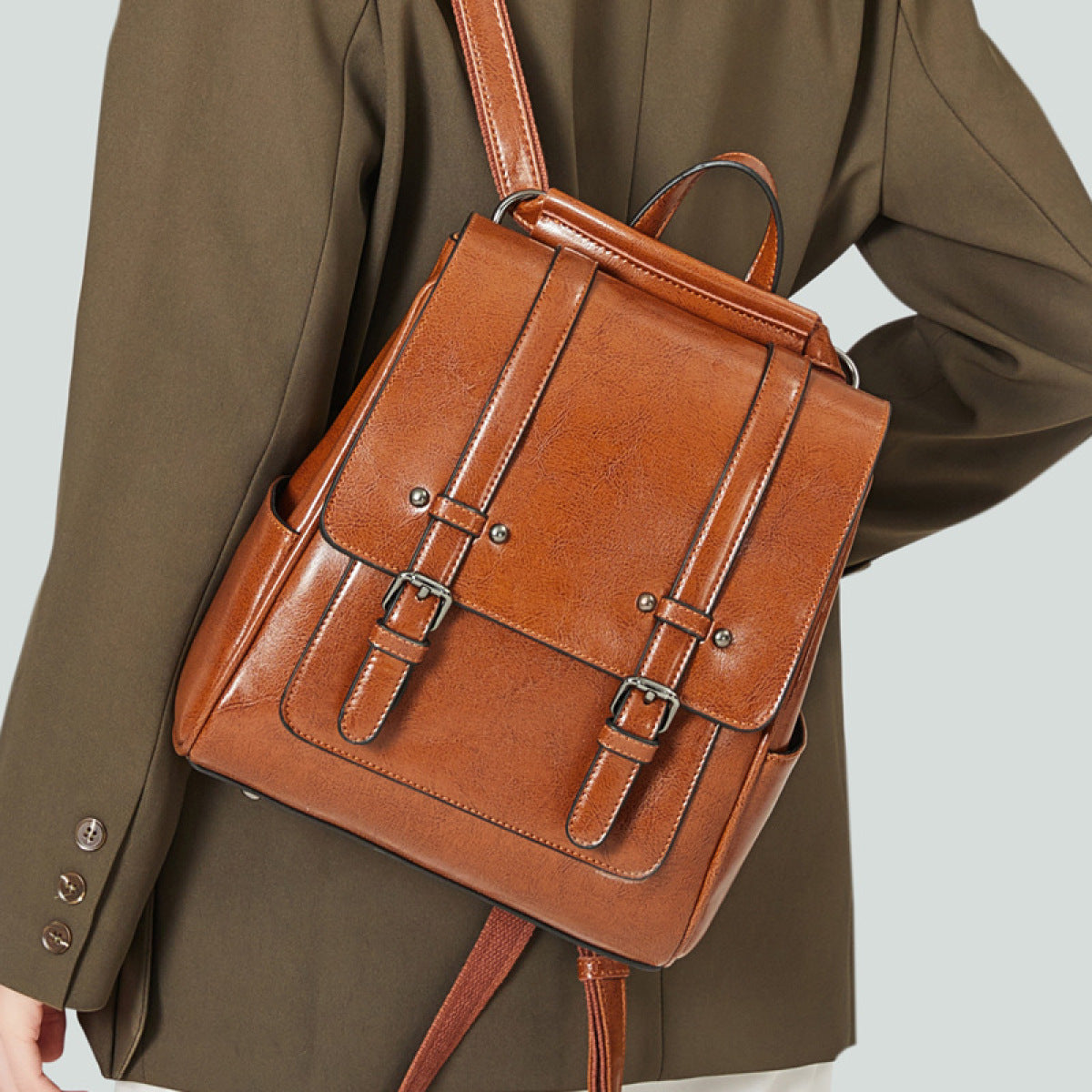 Faux Leather Zipper Backpack | Art in Aging