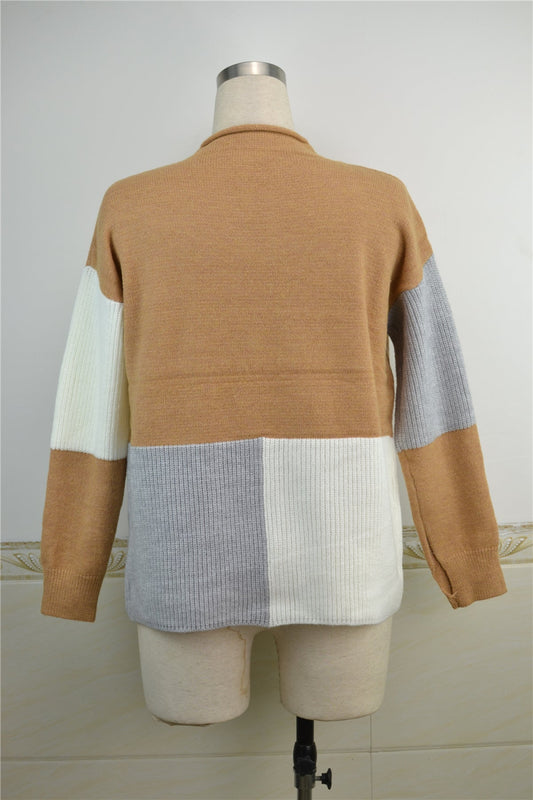 Colorblock Mockneck Knitted Pullover Sweater | Art in Aging