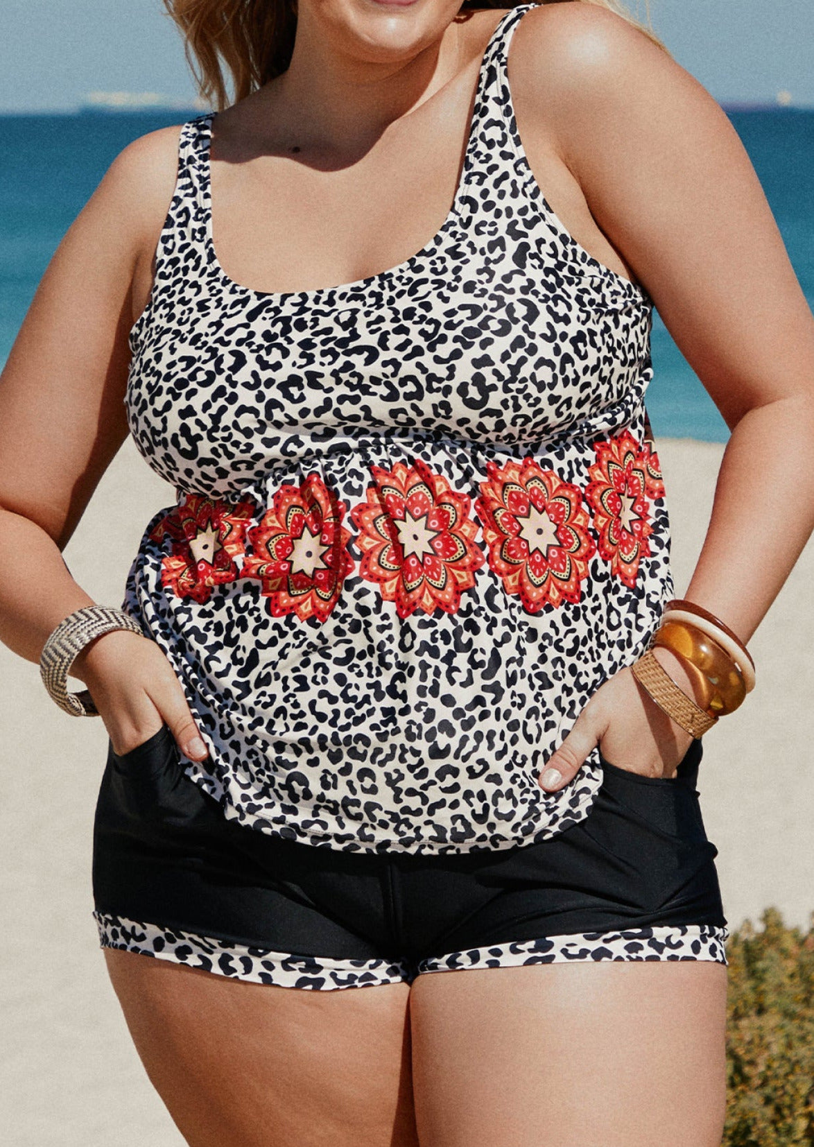 Leopard Sleeveless Plus Size Tankini | Art in Aging