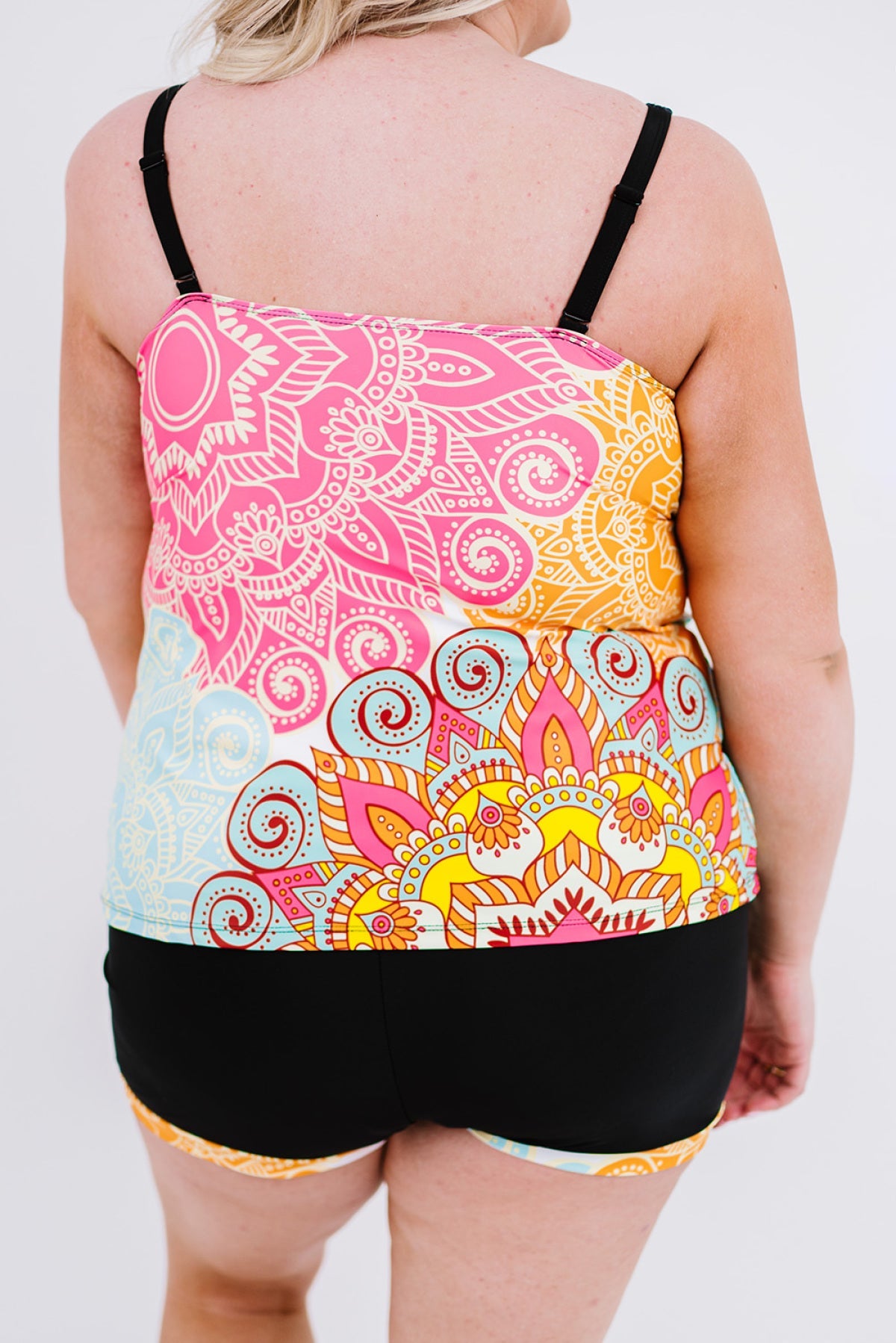 Multicolor Plus Size Tribal Print Patchwork Flared Tankini Set | Art in Aging