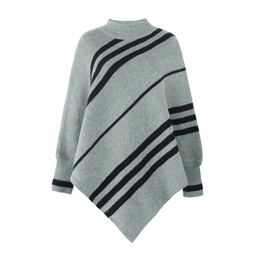 Mockneck Batwing Sleeve Striped Ponchos | Art in Aging