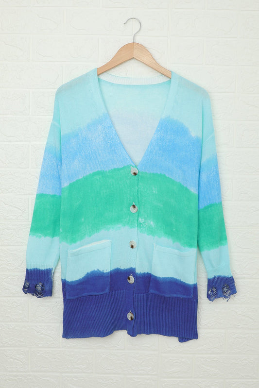 Rainbow Ombre Buttoned Cardigan With Pockets | Art in Aging