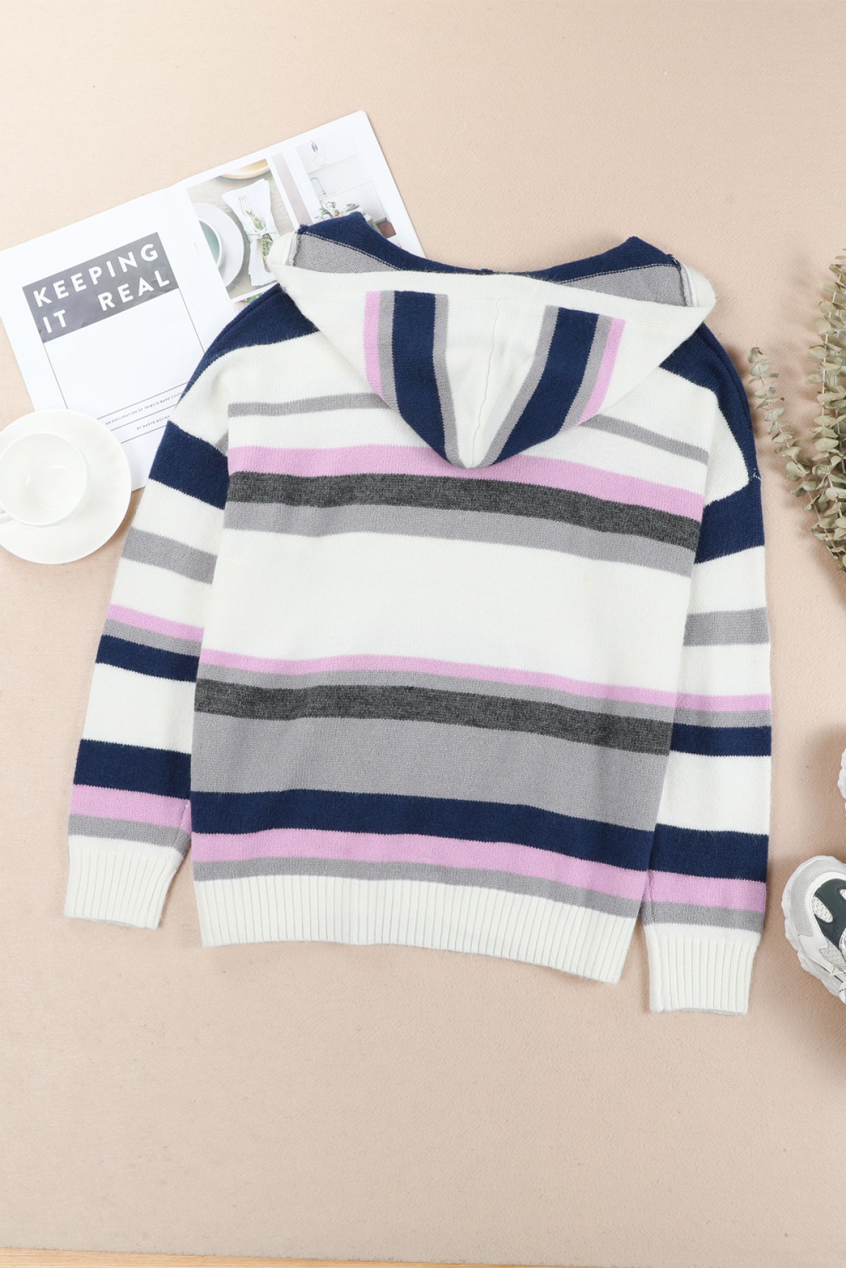 Plus Size Striped Hooded Knit Sweater | Art in Aging