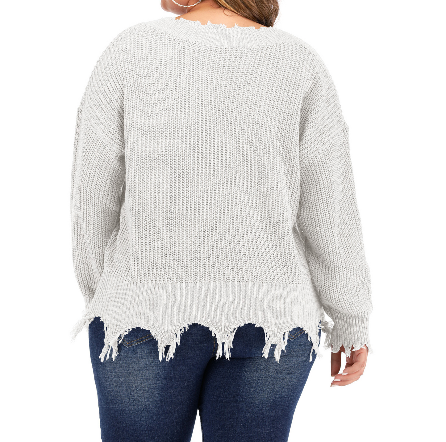 Plus Size V-Line Patchwork Tassels Pullover Sweater | Art in Aging