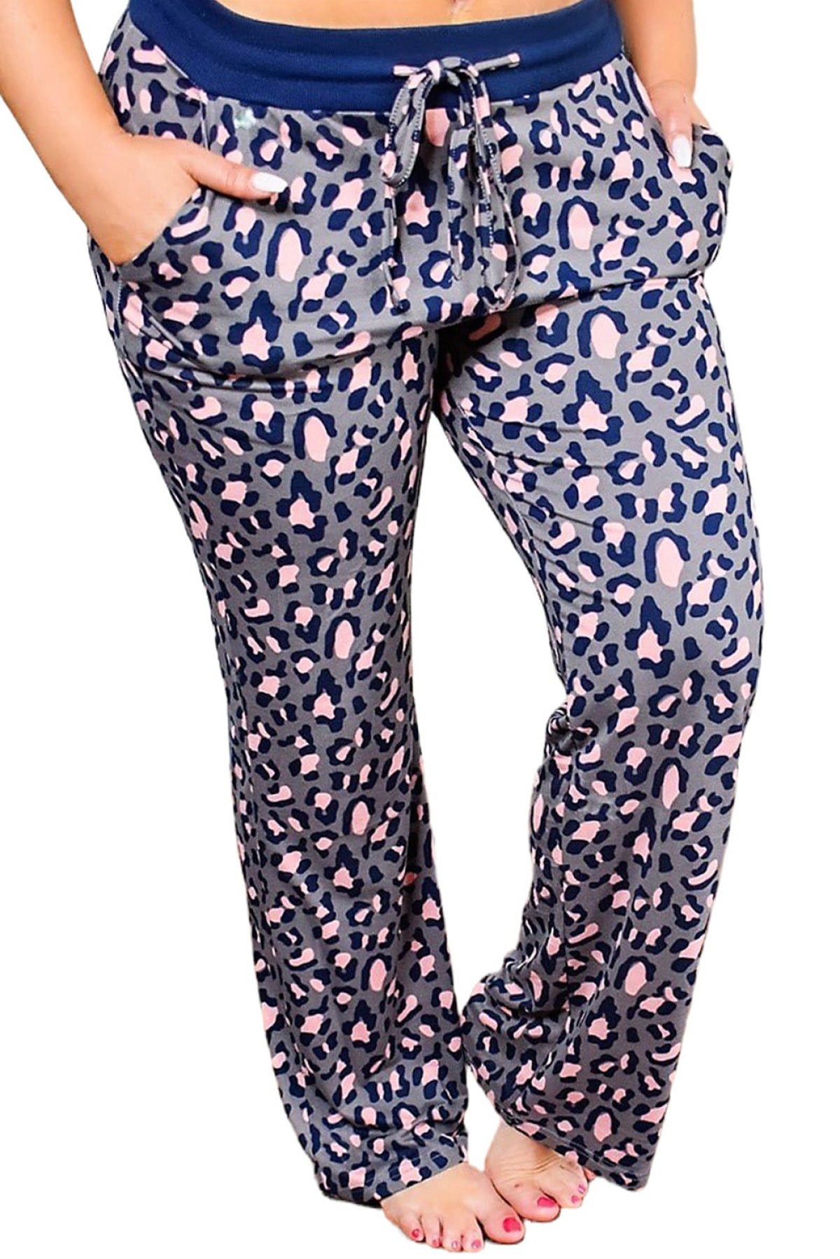 Leopard Print Solid Waistband Plus Size Pants | Art in Aging