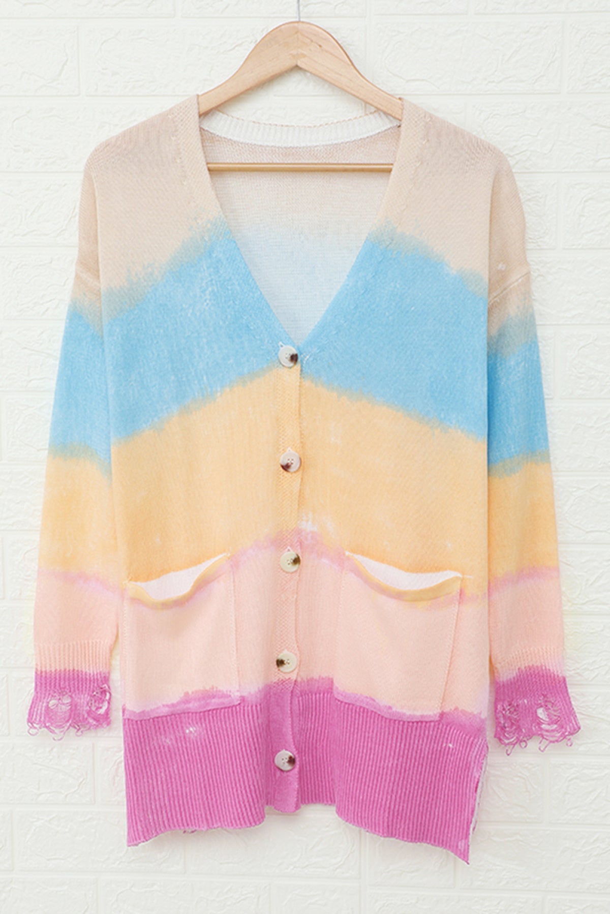 Rainbow Ombre Buttoned Cardigan With Pockets | Art in Aging