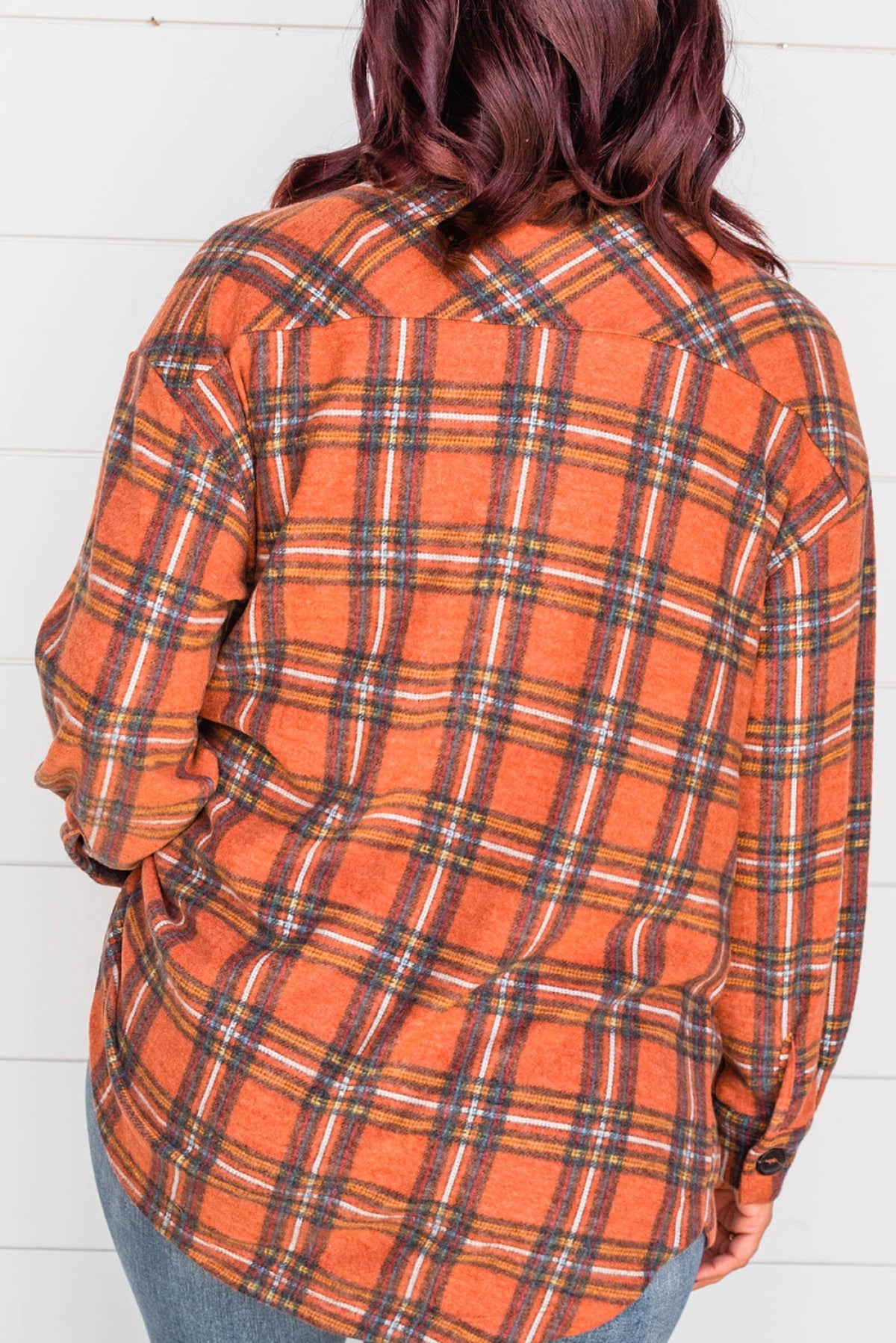 Orange Plus Size Plaid Pocketed Long Sleeve | Art in Aging