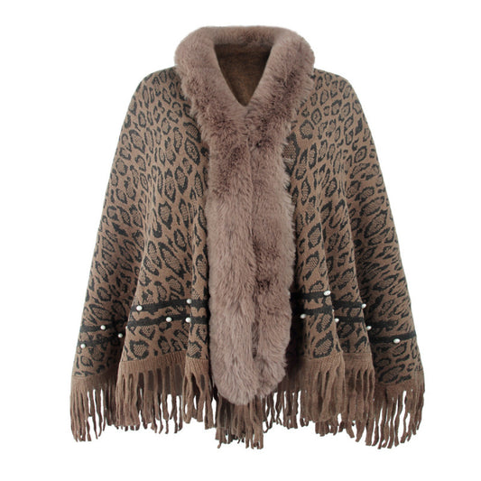 Leopard Fringe Faux Fur Poncho | Art in Aging