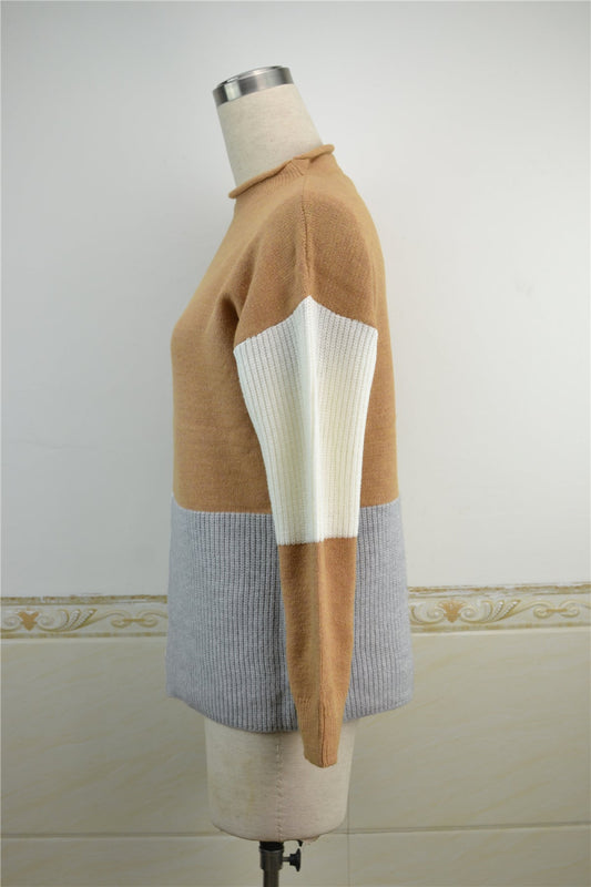 Colorblock Mockneck Knitted Pullover Sweater | Art in Aging