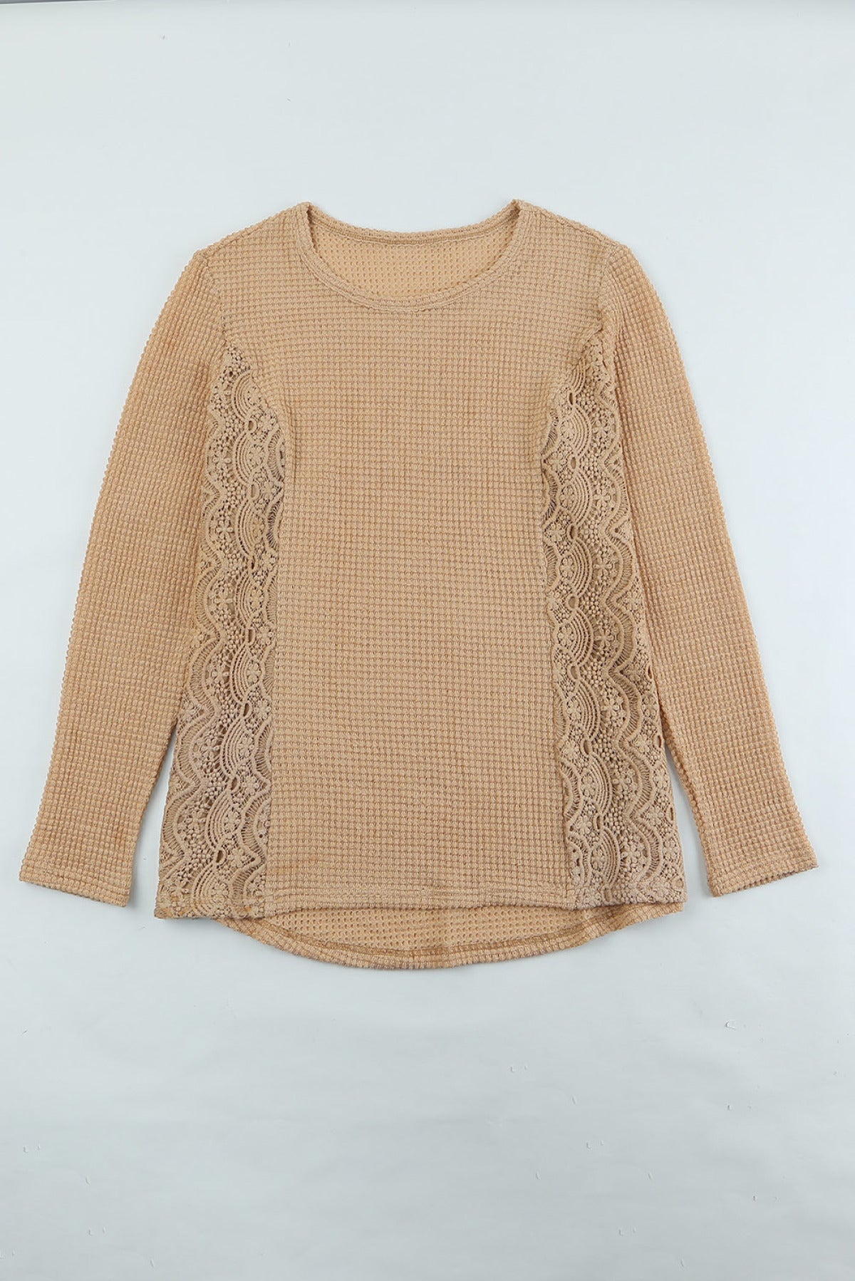 Khaki Plus Size Lace Waffle Knit Top | Art in Aging