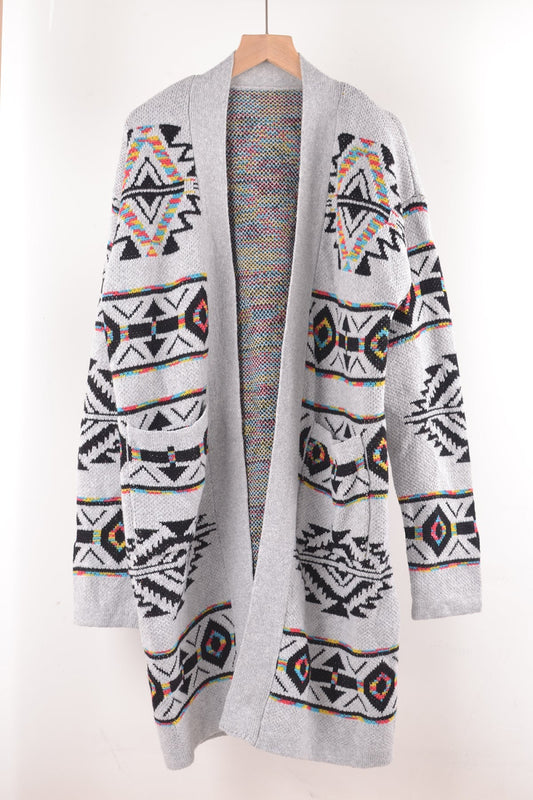 Geometry Print Cardigan With Pockets | Art in Aging