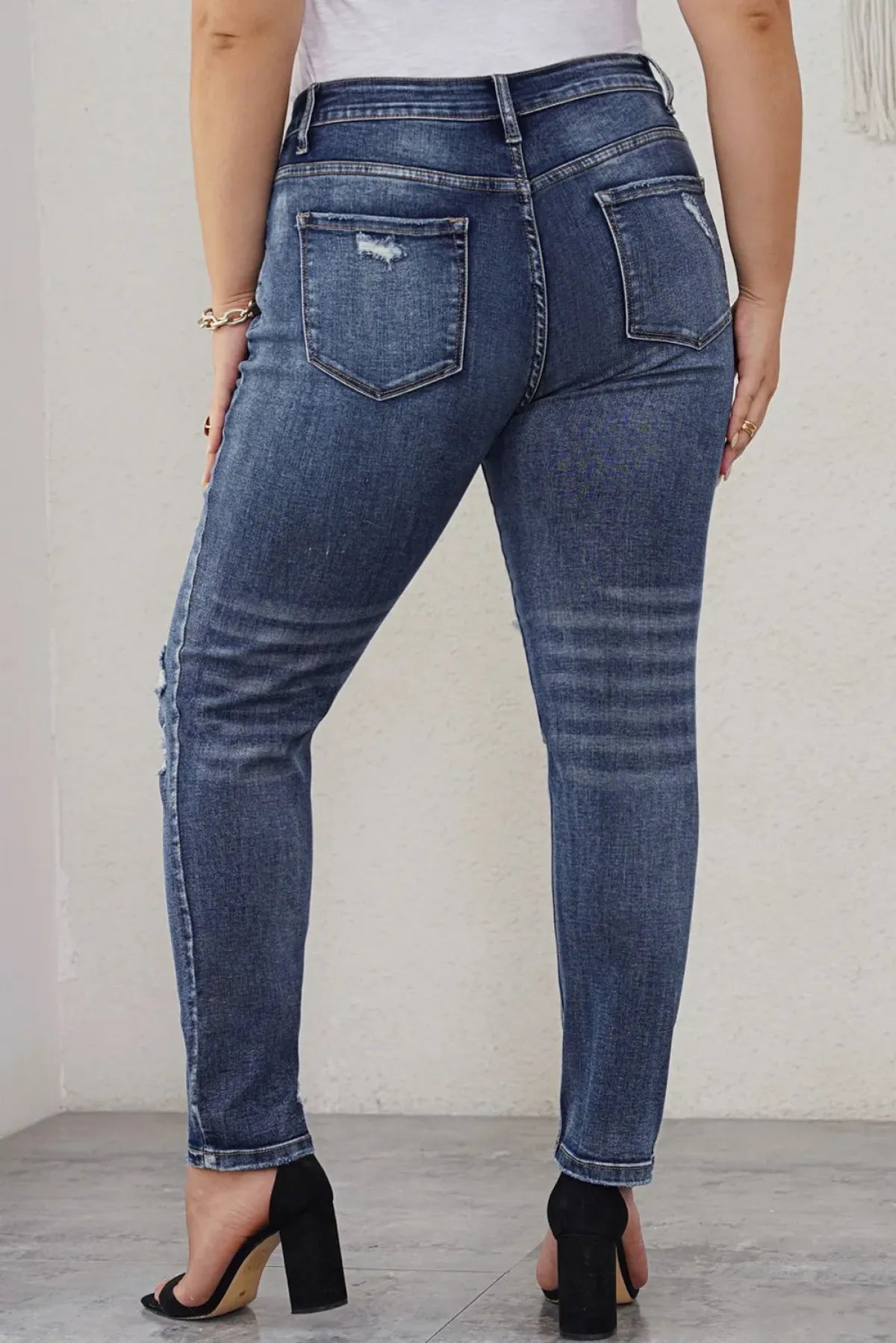 Blue Distressed High Waist Plus Size Jeans | Art in Aging