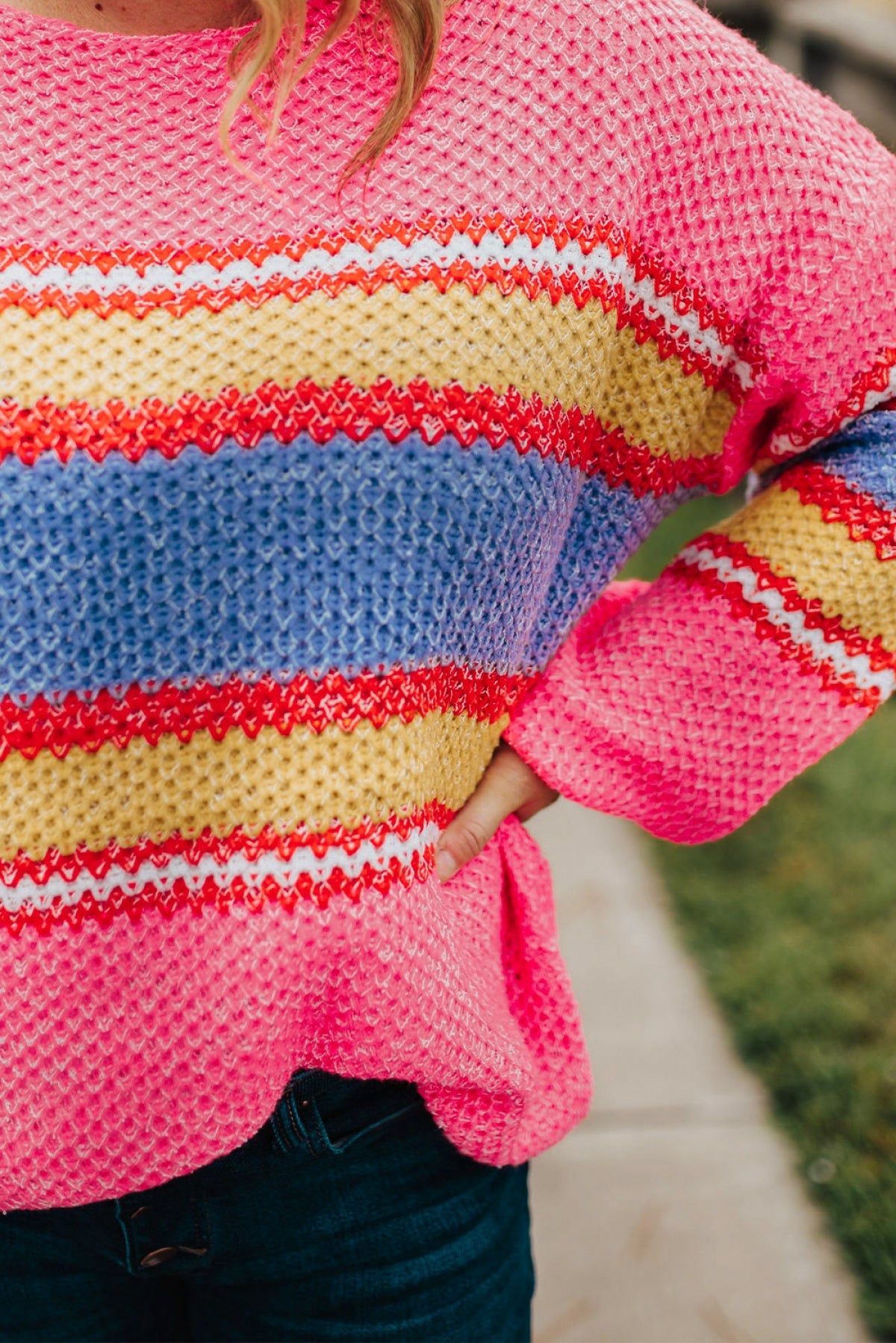 Pink Plus Size Stripe Oversized Sweater | Art in Aging